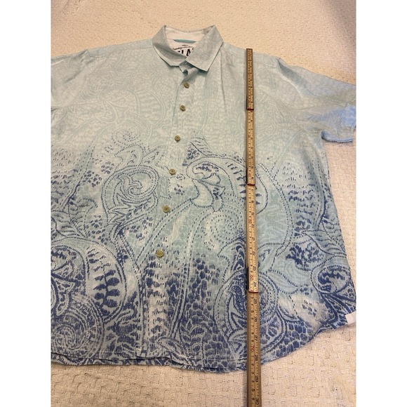 Tommy‎ Bahama 100% Linen Relax Men's L Blue Paisley Short Sleeve Shirt - Picture 6 of 13